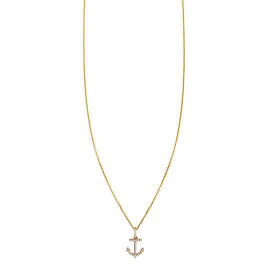 Phoenix Roze 14k gold white diamond anchor necklace, 17mm nautical pendant in white, yellow, or rose gold