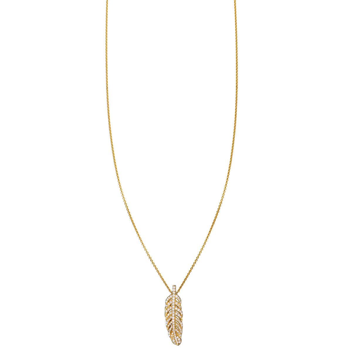 White diamond feather necklace, 14k gold, 21mm pavé feather pendant—perfect gift for nature lovers and free spirits