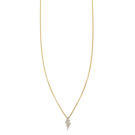 White diamond gold lightning necklace in 14k gold, pave-set, handcrafted in NYC by Phoenix Roze