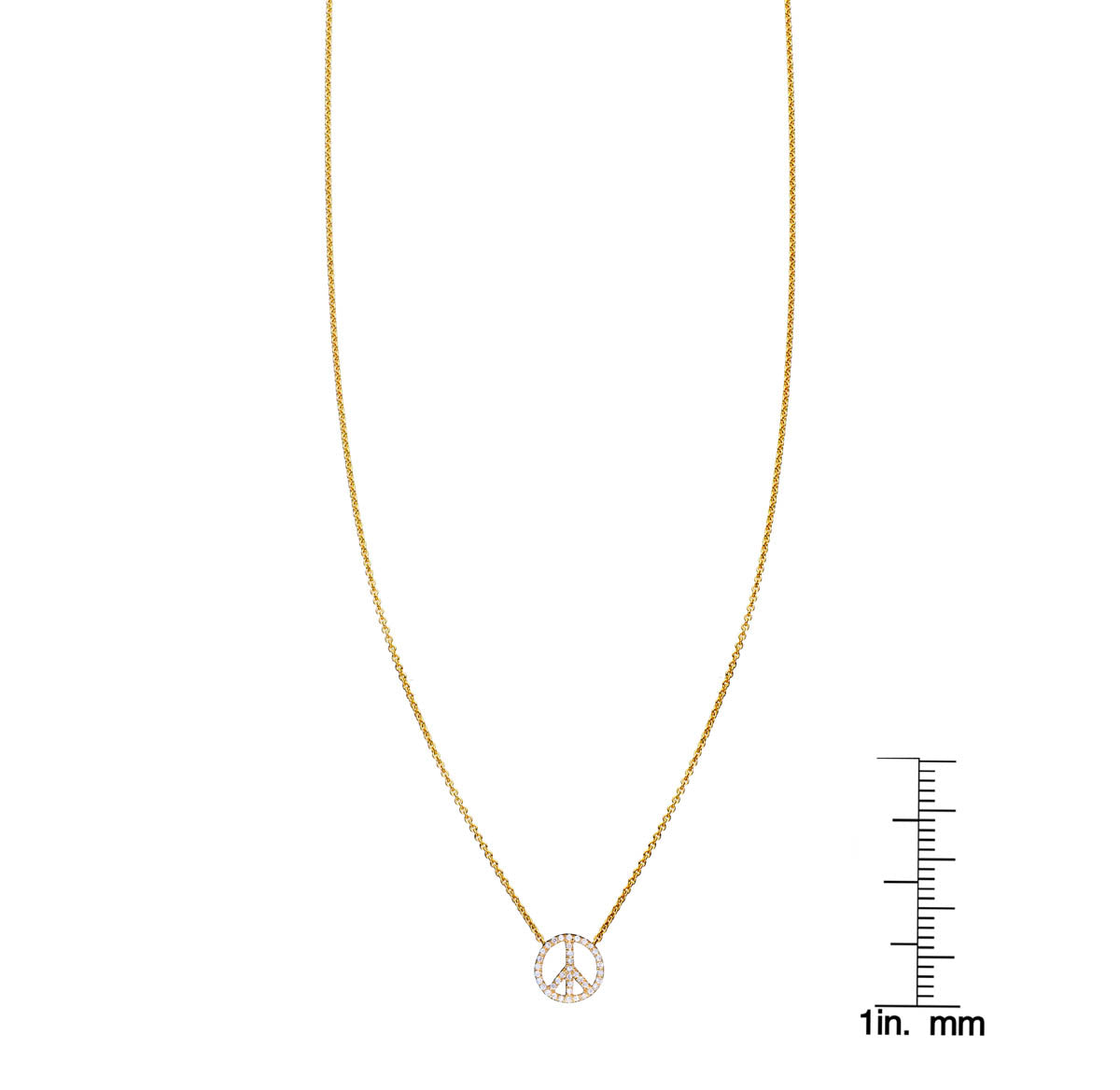 White diamond small peace sign necklace with ruler for scale by Phoenix Roze