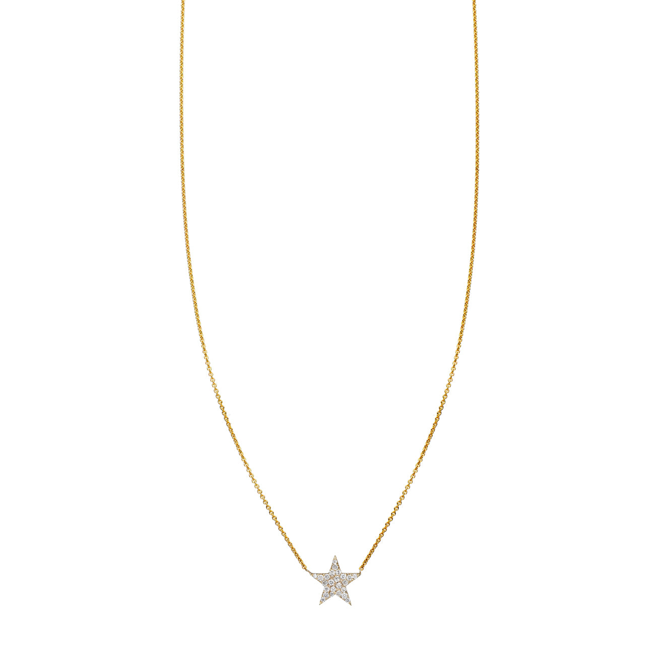 White diamond star necklace—5-point pavé pendant in 14k yellow, white, or rose gold by Phoenix Roze.