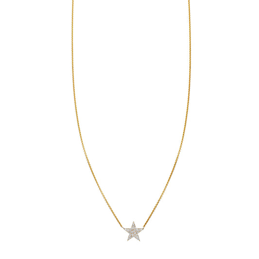 White diamond star necklace—5-point pavé pendant in 14k yellow, white, or rose gold by Phoenix Roze.