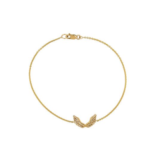 14k gold tiny angel wing bracelet with pave white diamonds - dainty, angelic gift