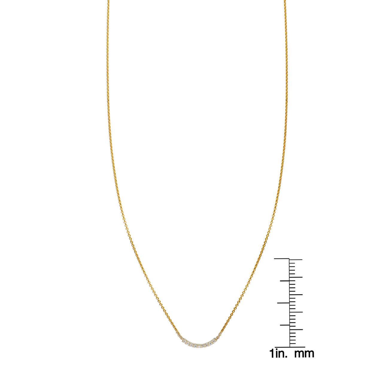 White diamond tiny arch necklace by Phoenix Roze, delicate minimalist pendant on a fine chain