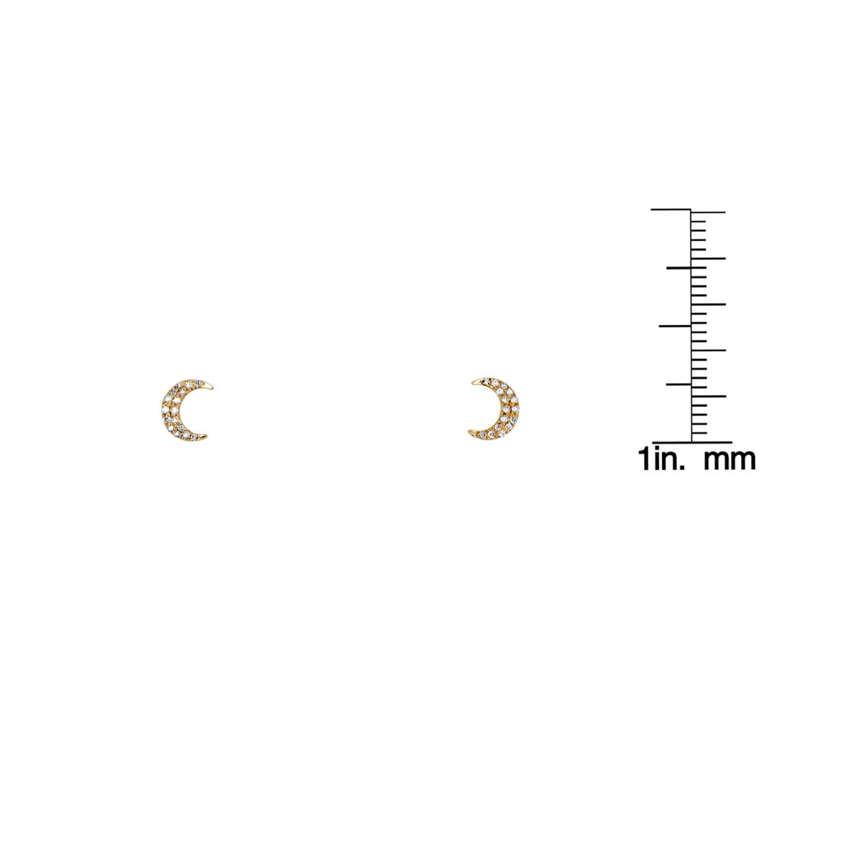 white diamond tiny moon earrings with ruler