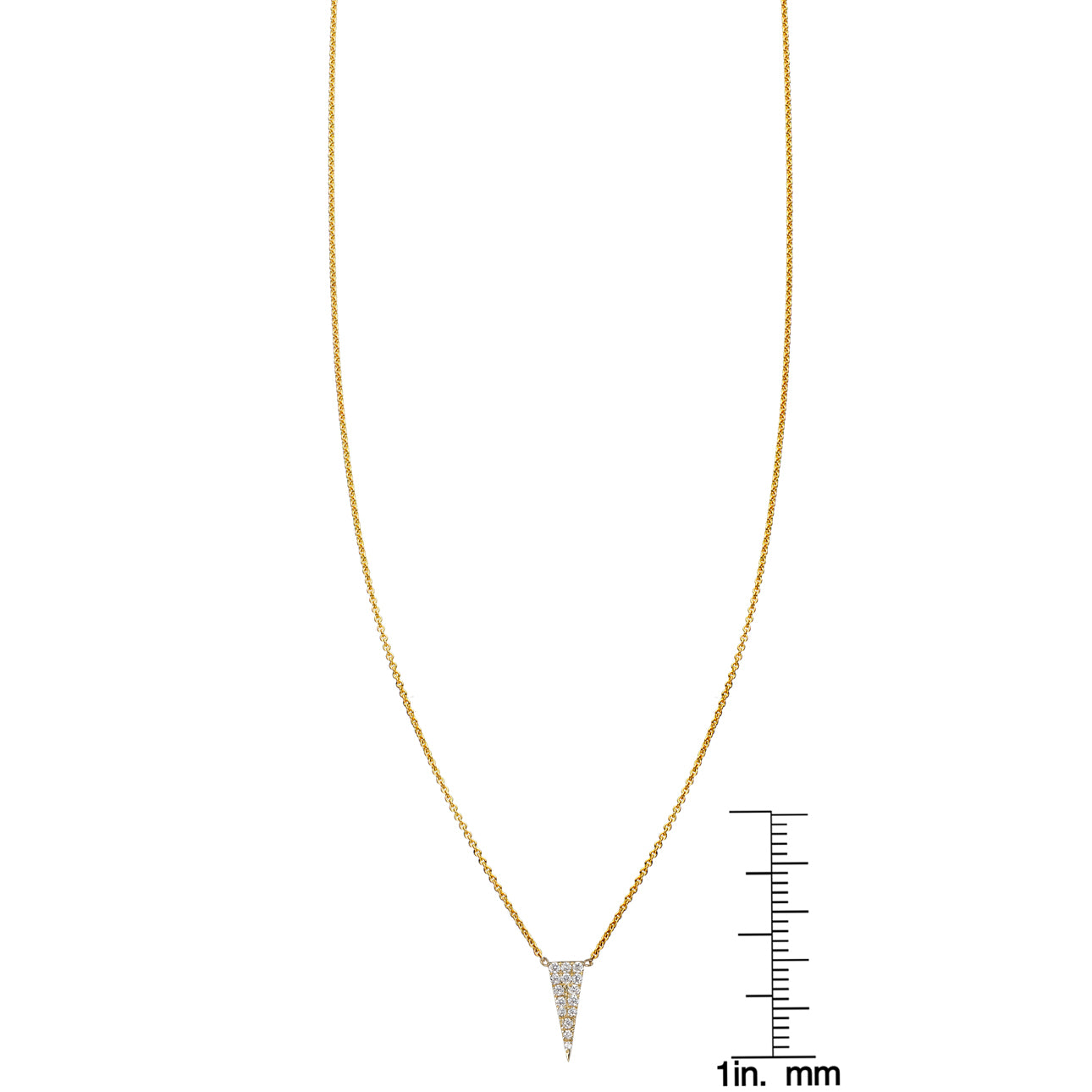 White diamond vertical triangle necklace in 14k gold, delicate minimalist pendant on fine chain by Phoenix Roze.
