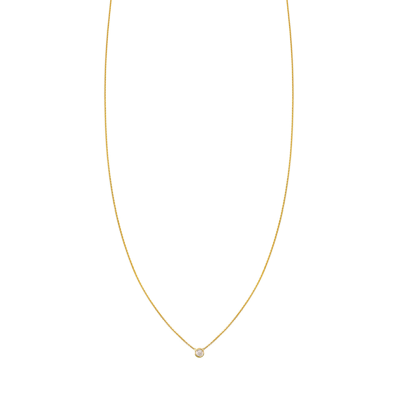 Handcrafted 14k yellow gold solitaire diamond necklace by Phoenix Roze—minimalist, G color VS sparkle.