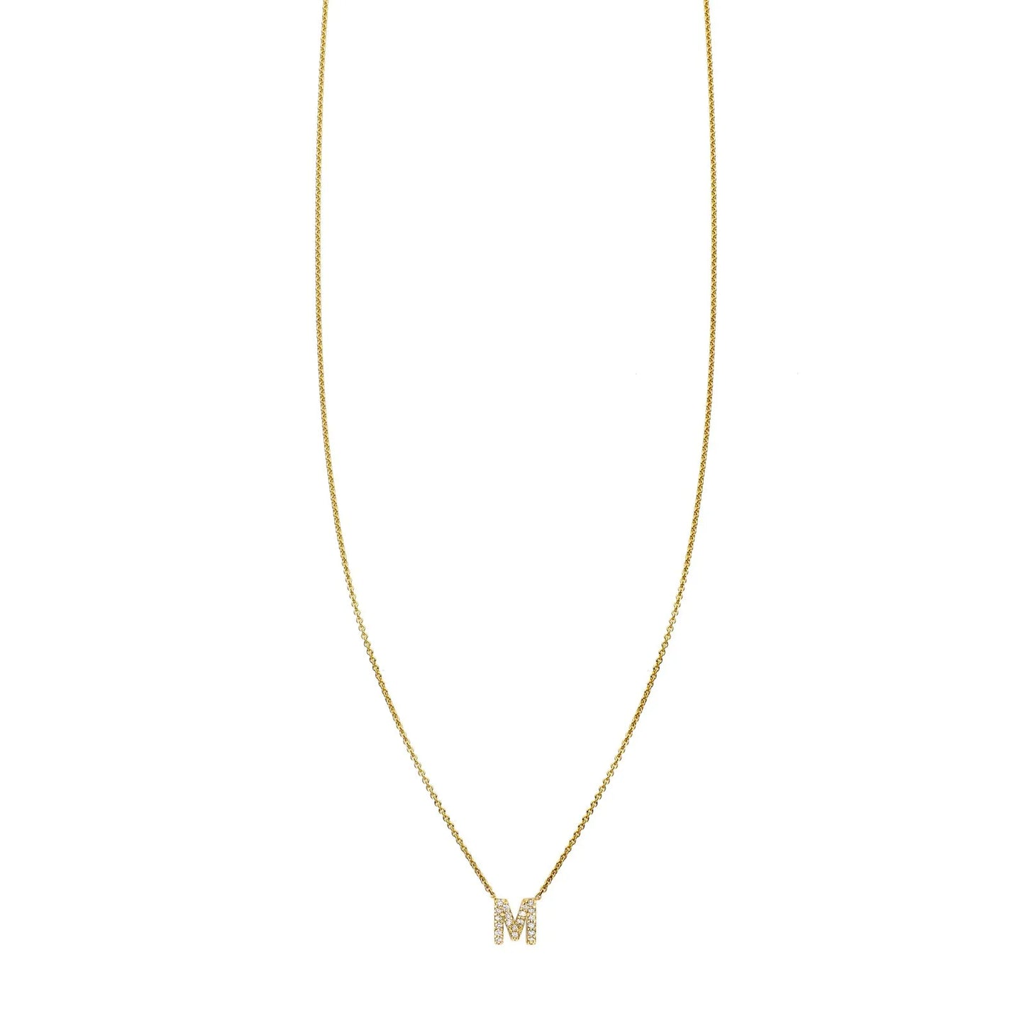 Pave Diamond Letter M Initial Necklace