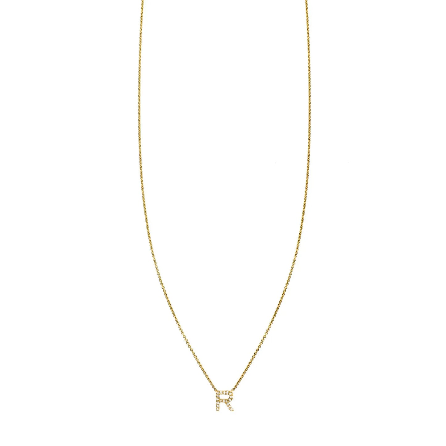 Pave Diamond Letter R Initial Necklace