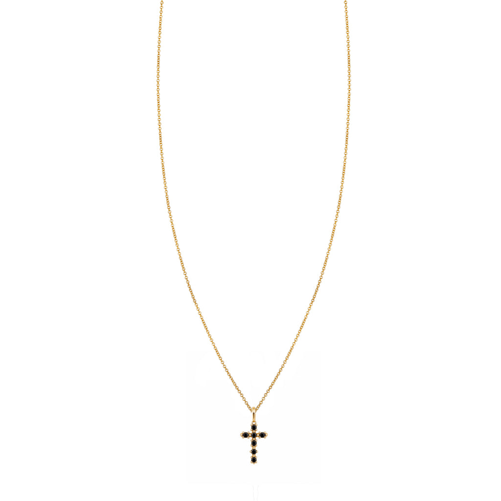 Blossom Cross Necklace with Black Diamonds