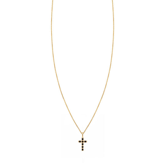 Blossom Cross Necklace with Black Diamonds