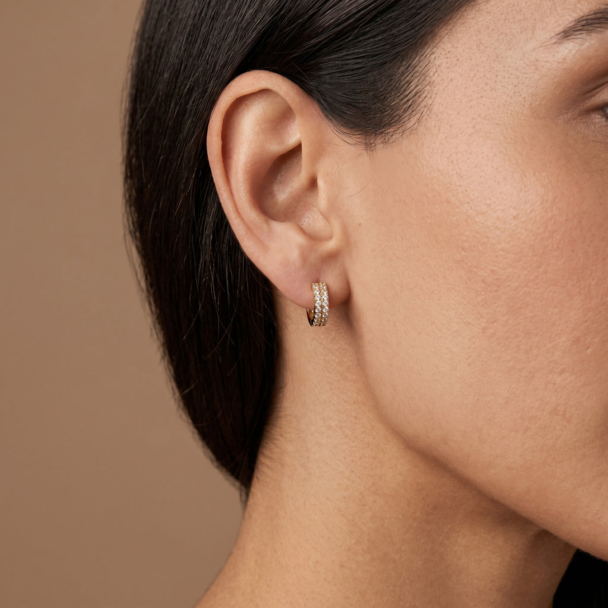 14k Gold Double Pave Diamond Huggie Earrings