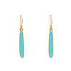Pair of elongated turquoise drop earrings in polished 14k gold bezel settings
