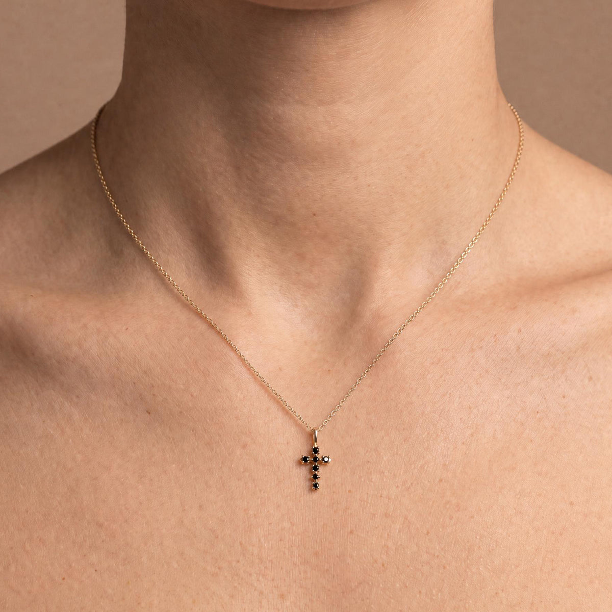 Blossom Cross Necklace with Black Diamonds