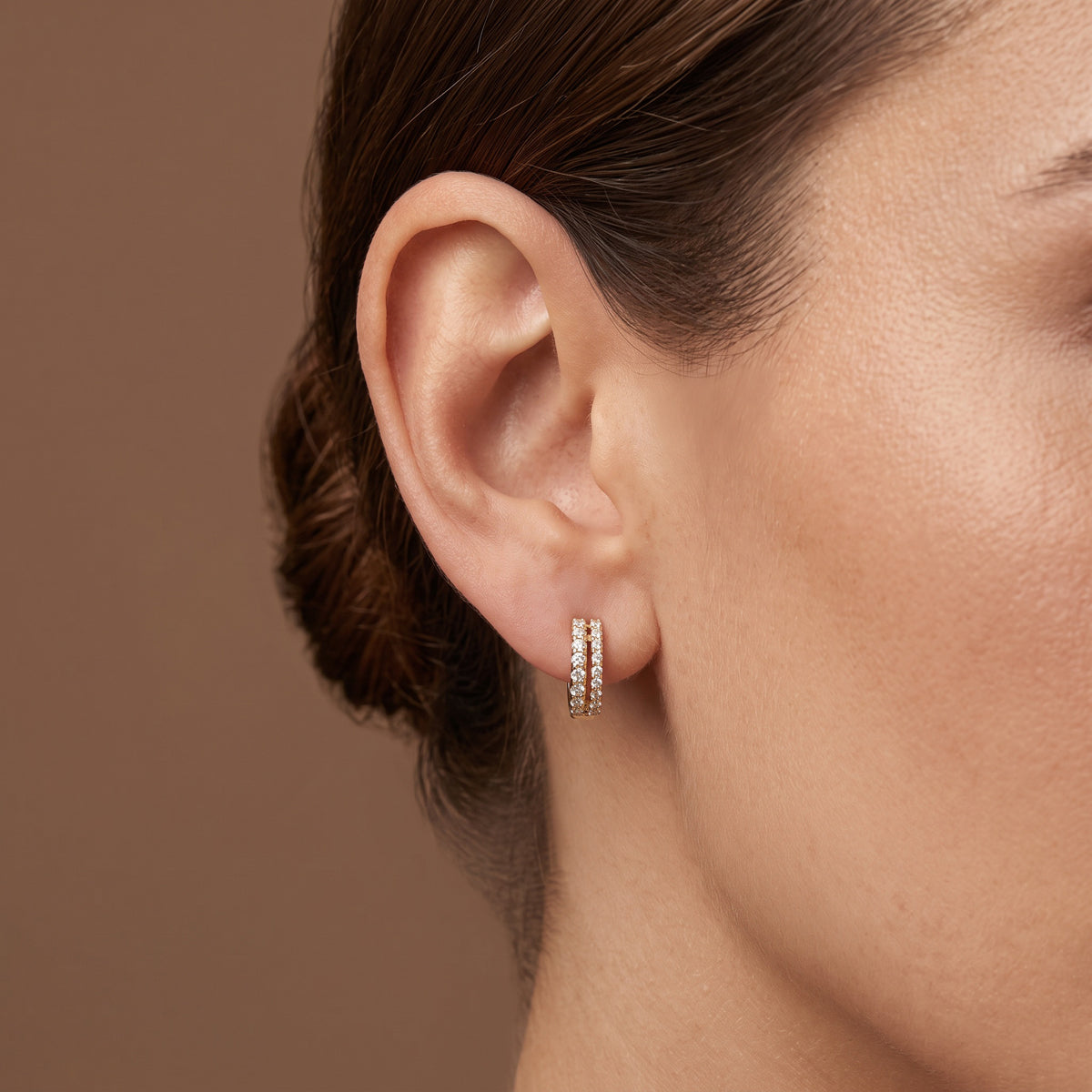 14k Gold Double Pave Diamond Huggie Earrings