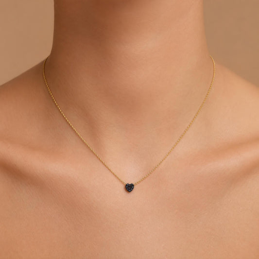 Black Diamond Heart Necklace: Bold Elegance in 14K Gold