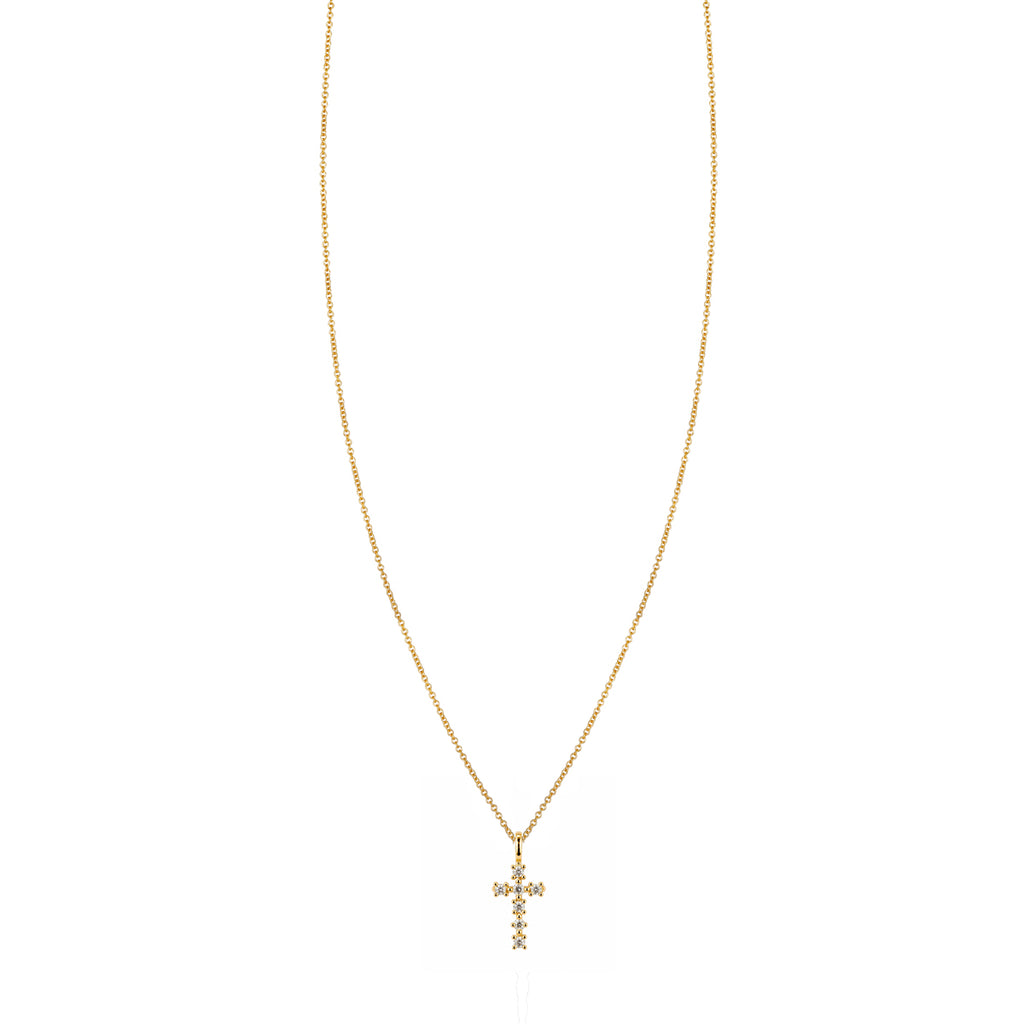 Blossom Cross Necklace with White Diamonds
