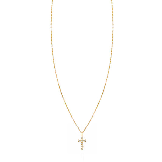 Blossom Cross Necklace with White Diamonds