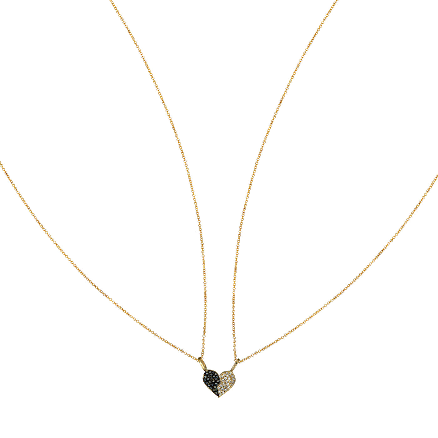 Split Heart Best Friend Necklace Set Black White Diamonds