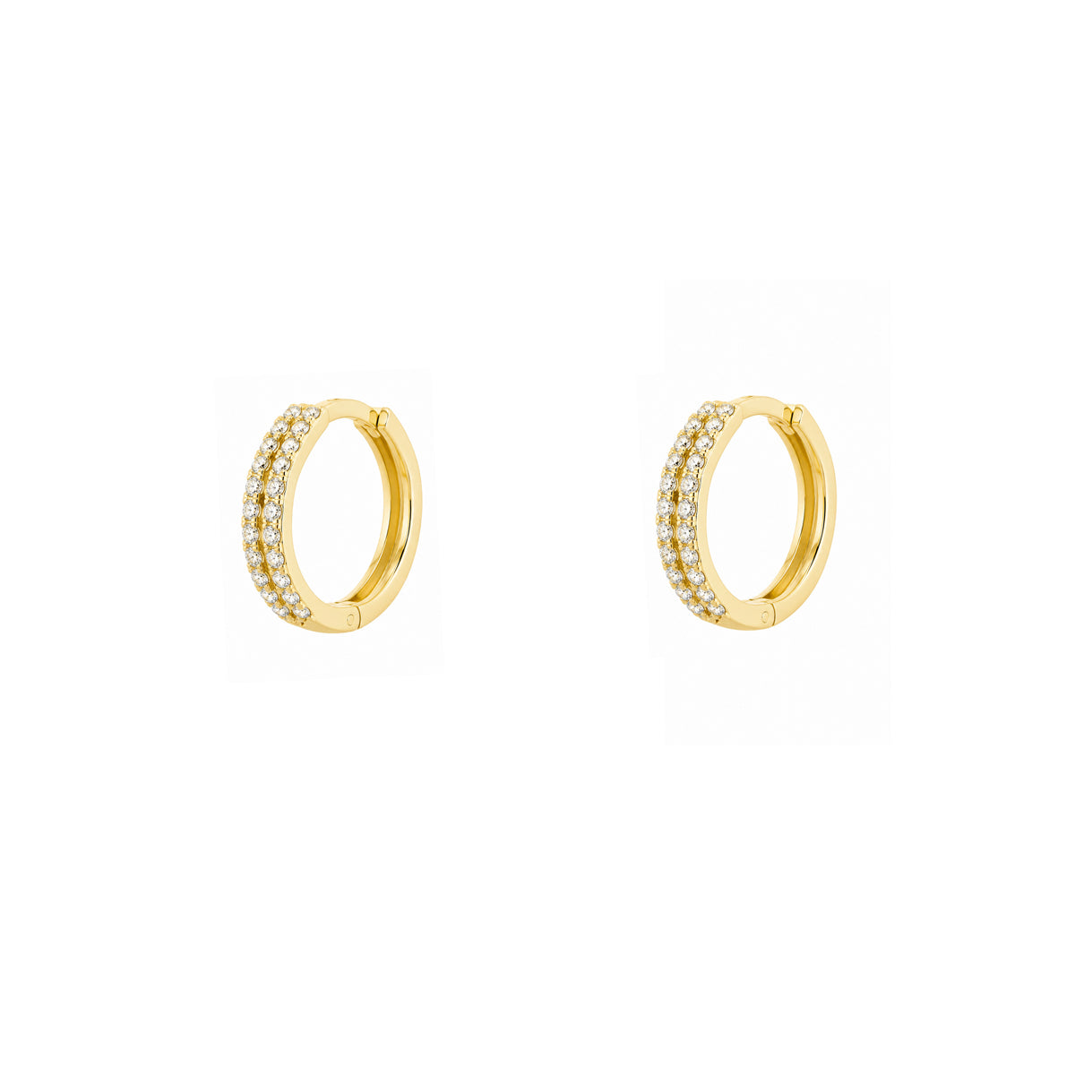 14k Gold Double Pave Diamond Huggie Earrings
