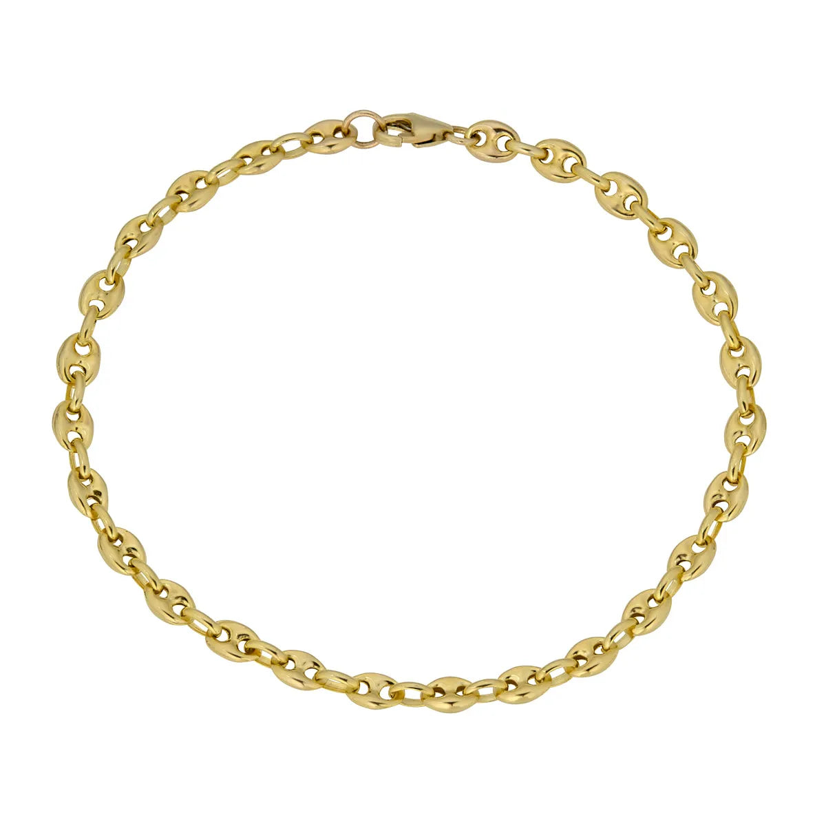 14K gold mariner bracelet—timeless, nautical anchor chain links with center bar, polished 6.75-inch design, lobster clasp