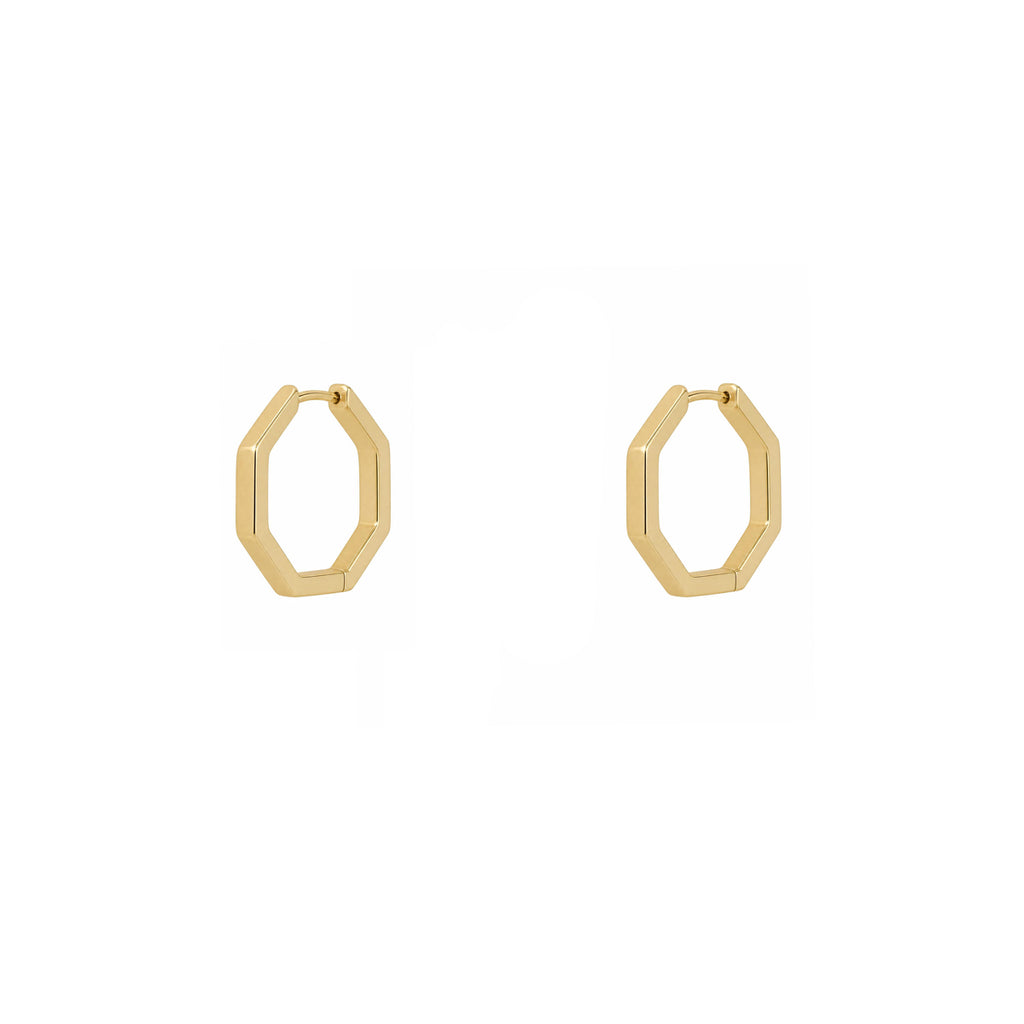 14k Gold Hexagon Hoop Earrings