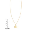 Protect the Dolls gold pendant necklace shown next to inch and millimeter ruler for size reference