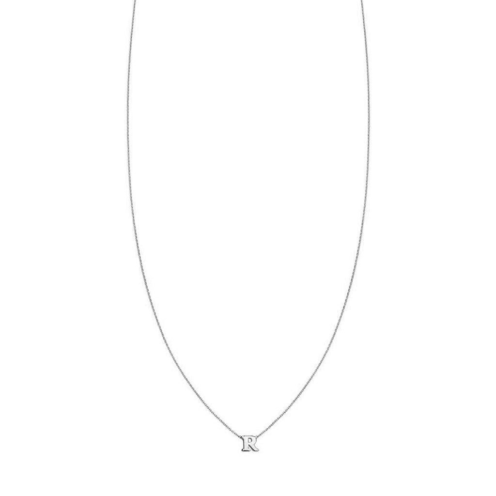 Sterling silver initial necklace featuring a single letter 'R' pendant