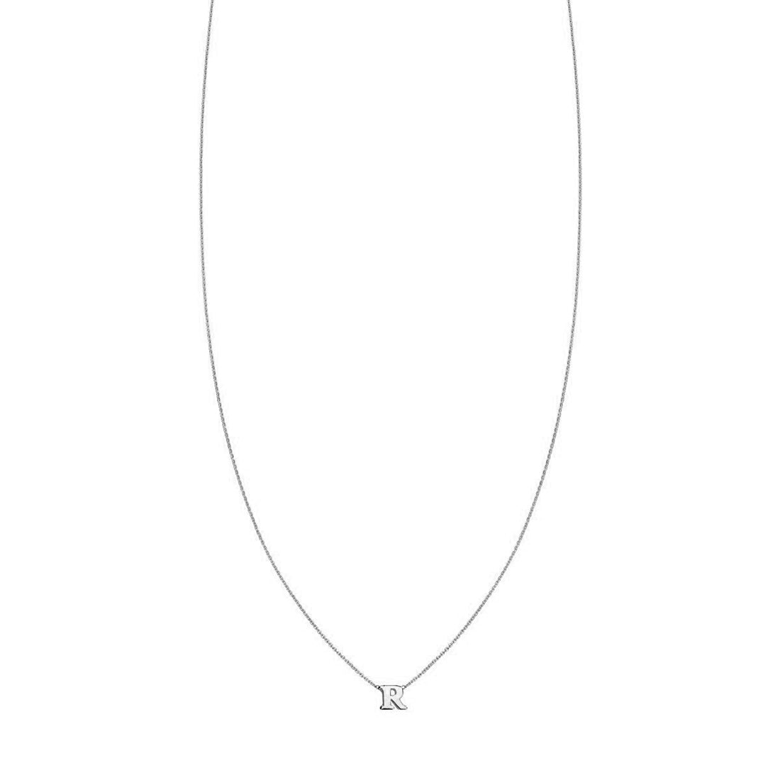 Sterling silver initial necklace featuring a single letter 'R' pendant