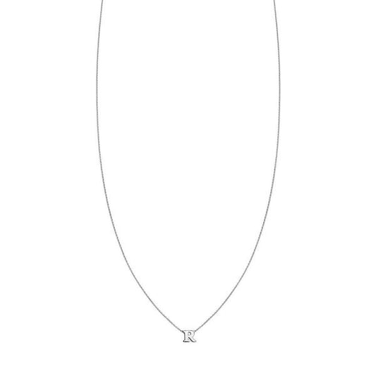 Sterling silver initial necklace featuring a single letter 'R' pendant