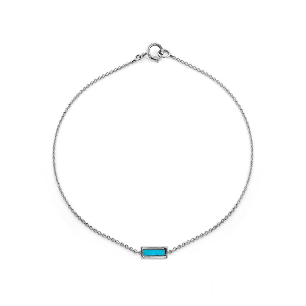 Sterling Silver Tiny Inlay Rectangle Turquoise Bar Bracelet