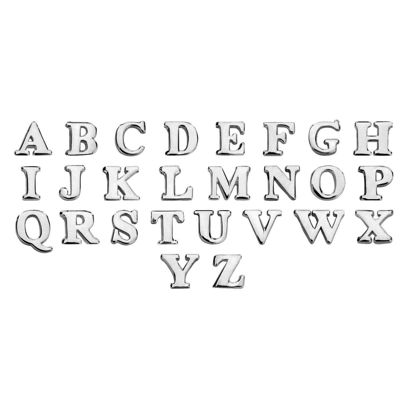 Phoenix Roze's sterling silver alphabet - 26 elegant initial letters arranged A to Z