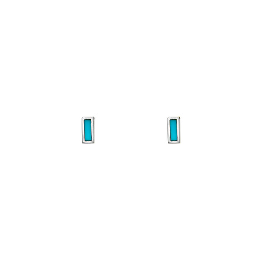 Sterling Silver Tiny Inlay Rectangle Turquoise Bar Earrings