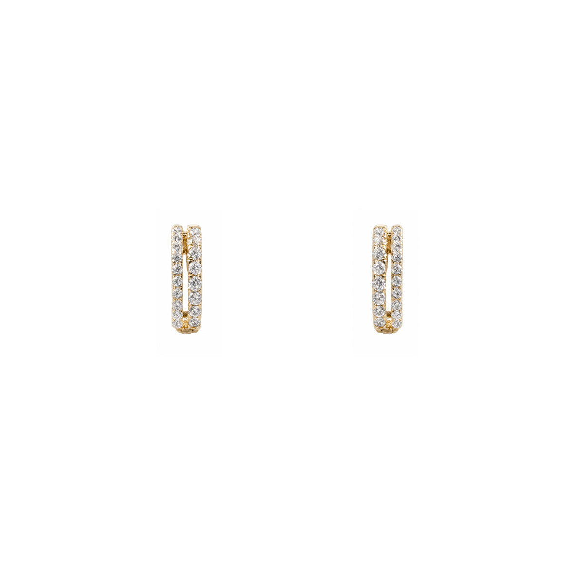 14k Gold Double Pave Diamond Huggie Earrings