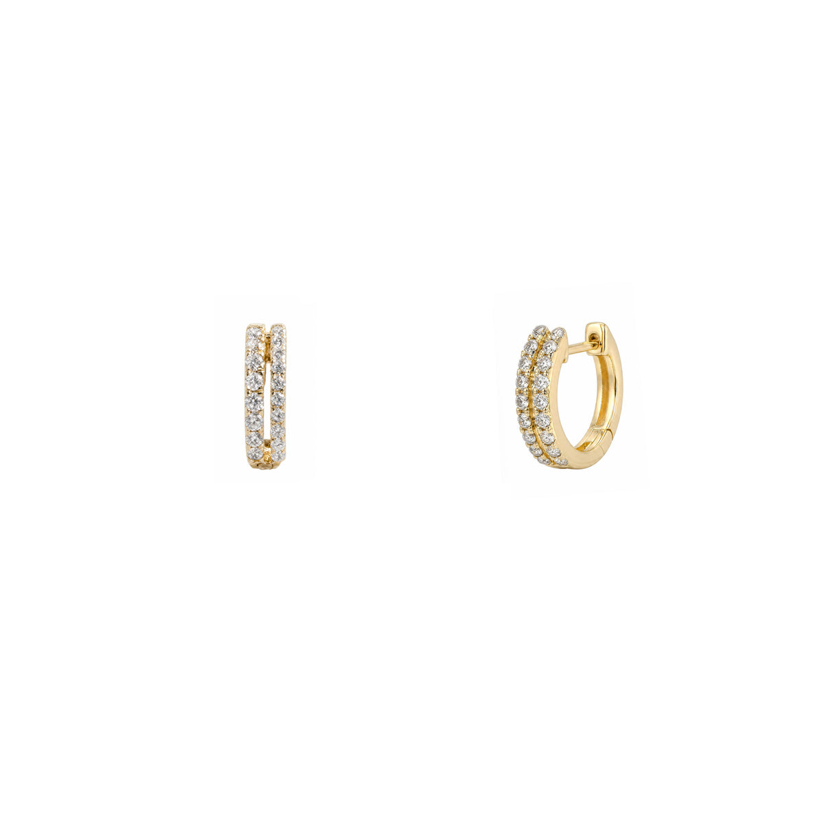 14k Gold Double Pave Diamond Huggie Earrings