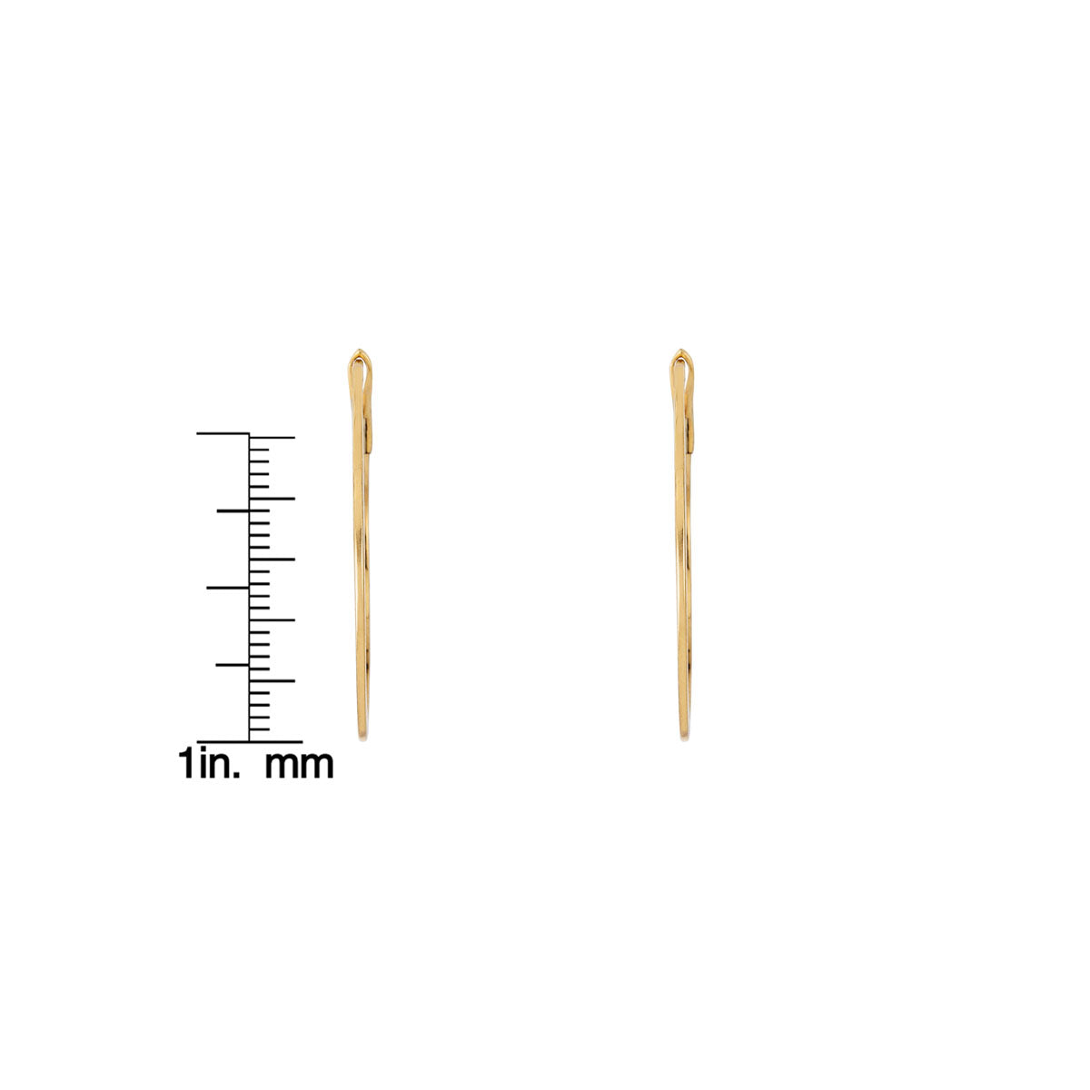 1 inch quarter gold skinny gold hoop earrings with ruler