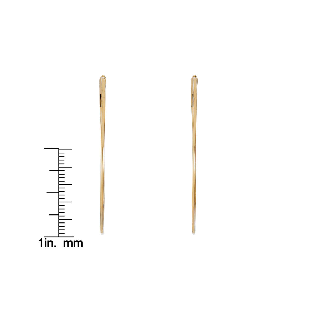 1 inch three quarters gold skinny gold hoop earrings with ruler