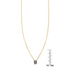 Sophisticated 14k gold and black diamond initial necklace, elegantly showcased with inch scale