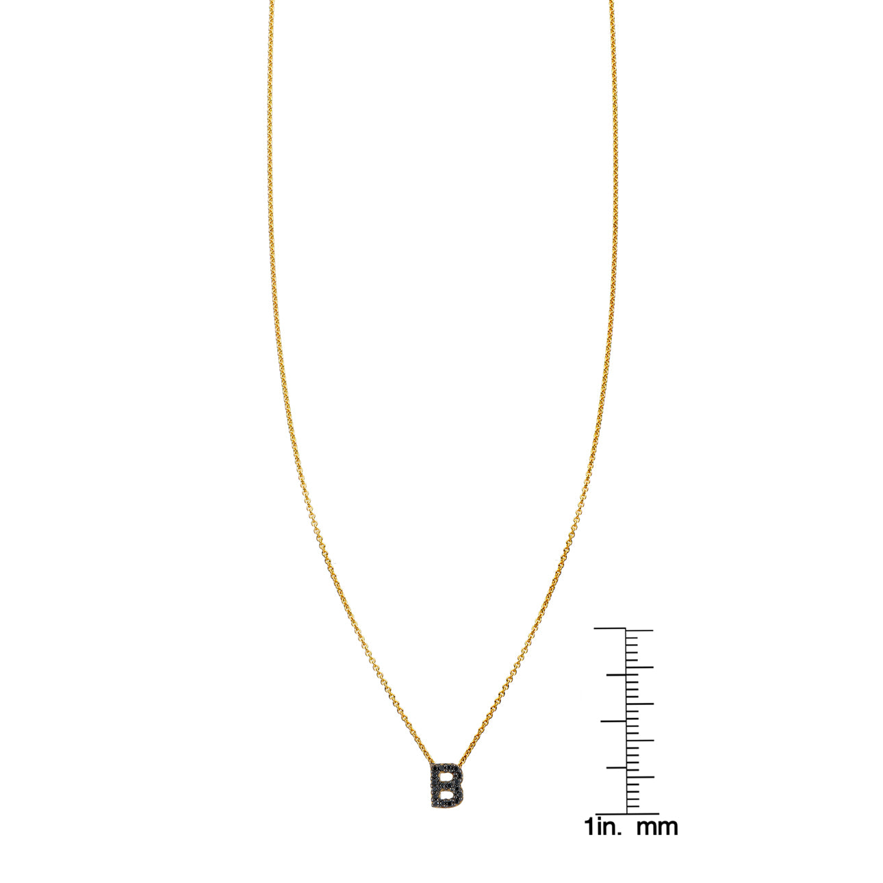 14k gold _ black diamond initial necklace with scale