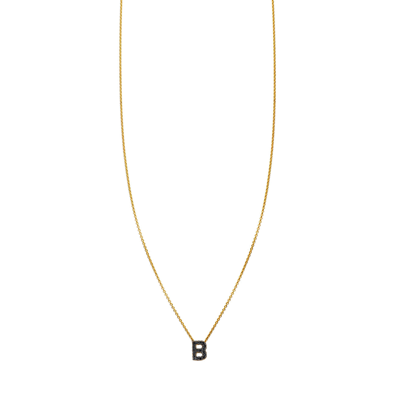 14k gold _ black diamond initial necklace