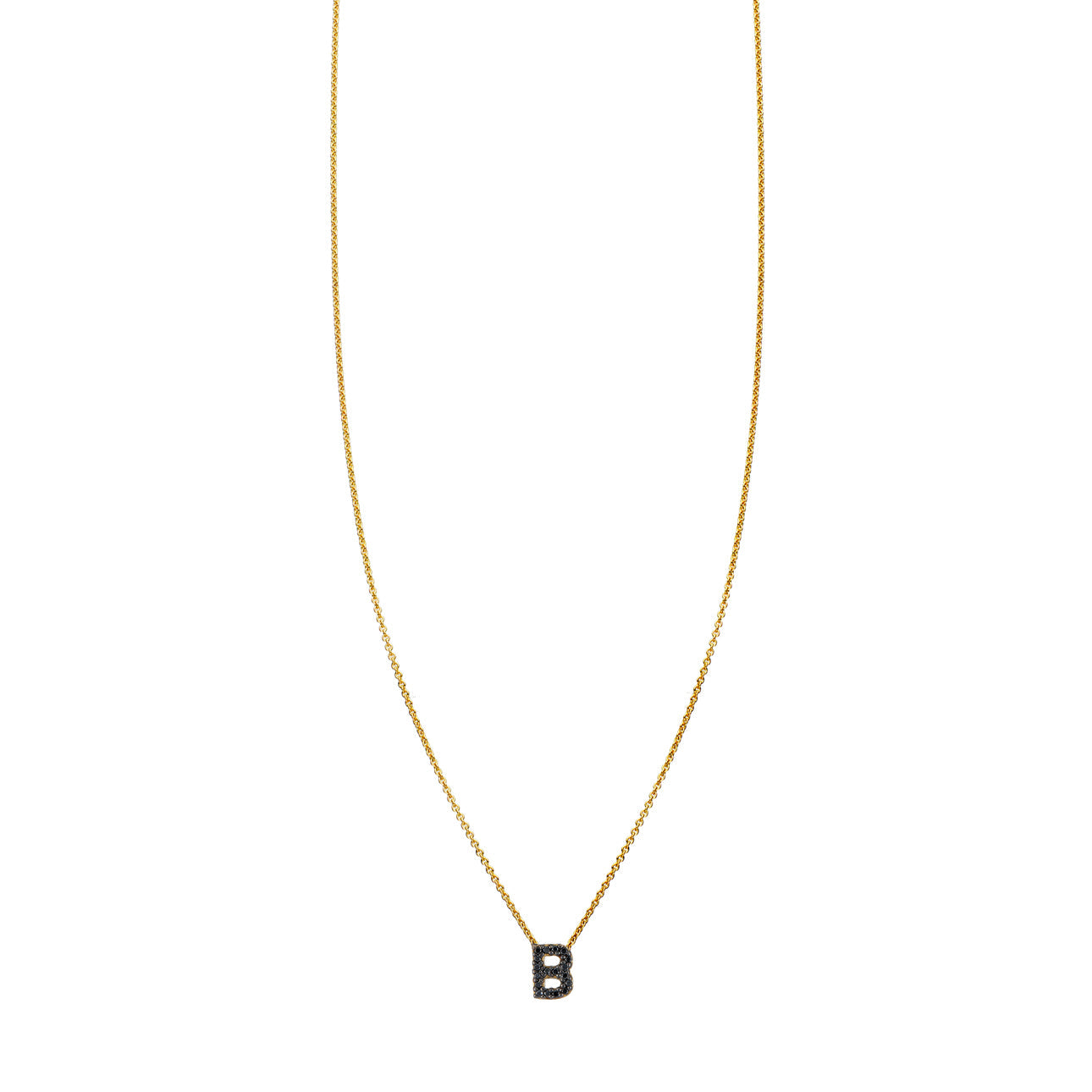 14k gold _ black diamond initial necklace
