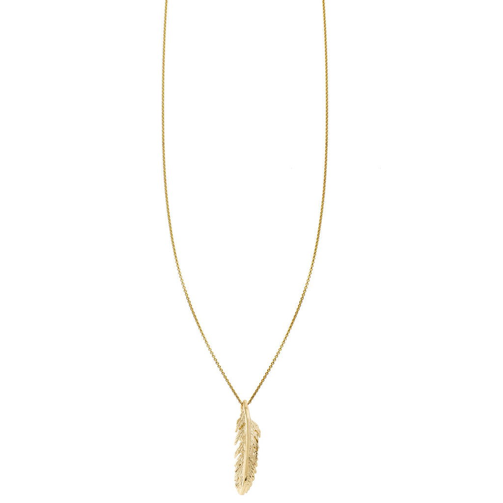 14k medium feather tiny charm light necklace PRN 383 14KY