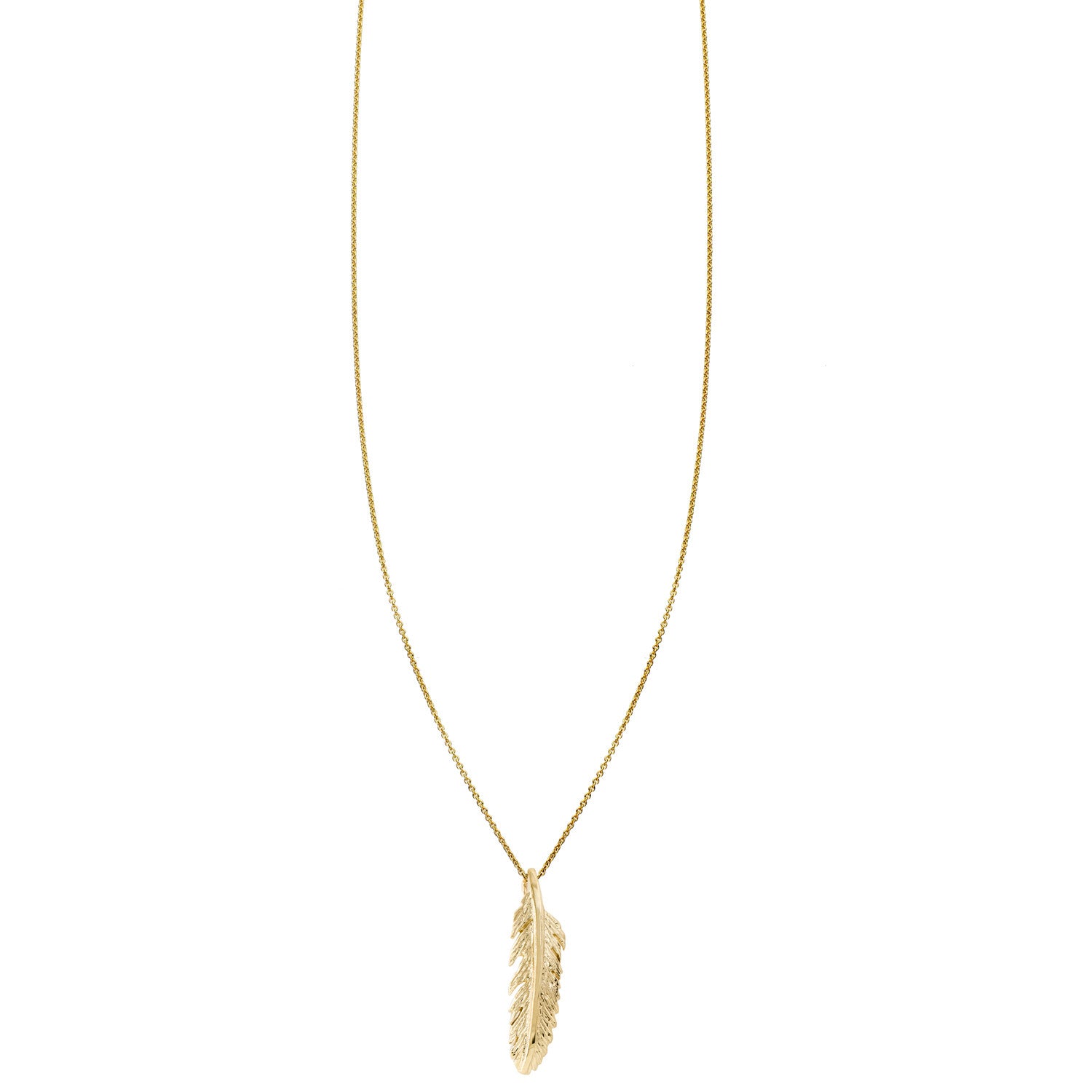 14k medium feather tiny charm light necklace PRN 383 14KY