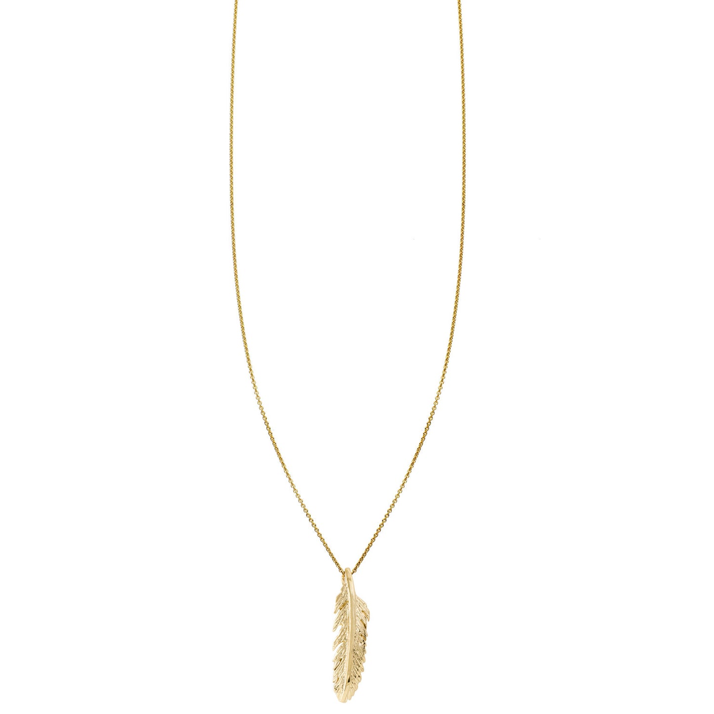 14k medium feather tiny charm light necklace PRN 383 14KY