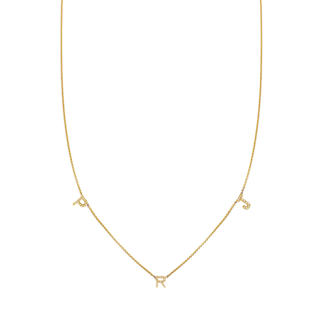 3 letter gold diamond initial necklace PRN 007 03