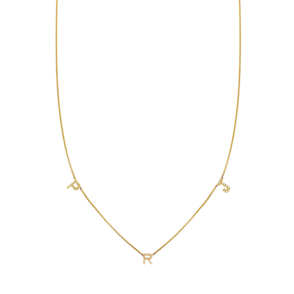 Personalized 3-letter gold diamond initial necklace - sparkling custom monogram pendant