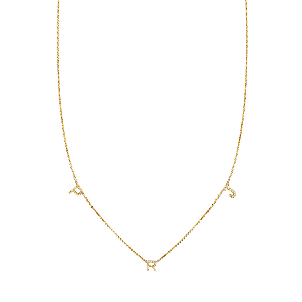 3 letter gold diamond initial necklace PRN 007 03