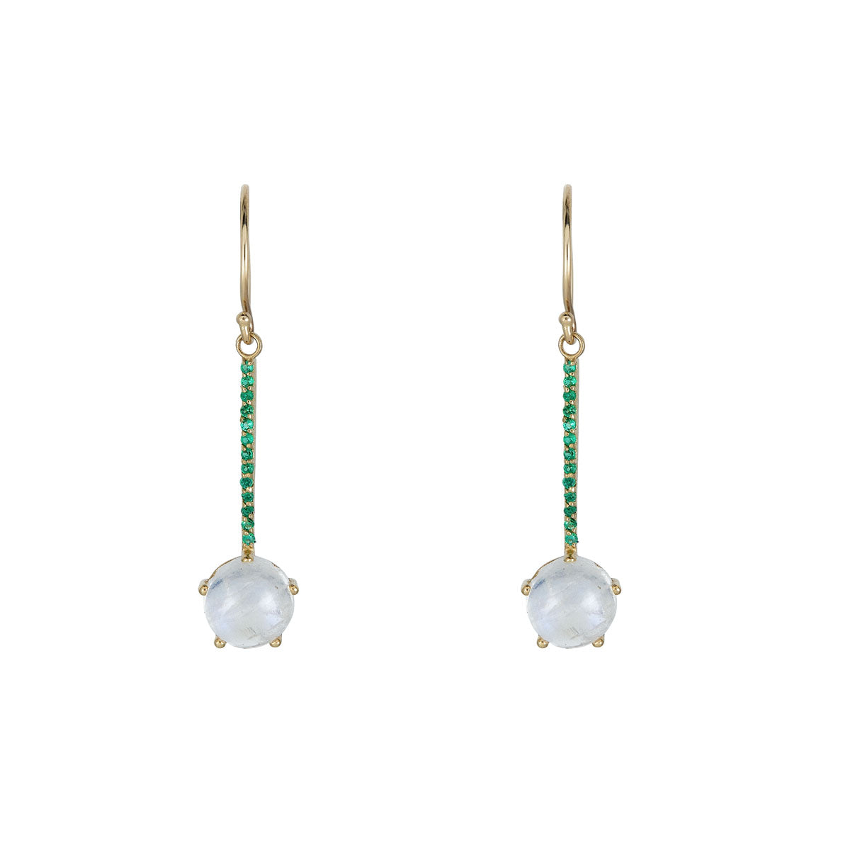 emerald moonstone pendulum earrings