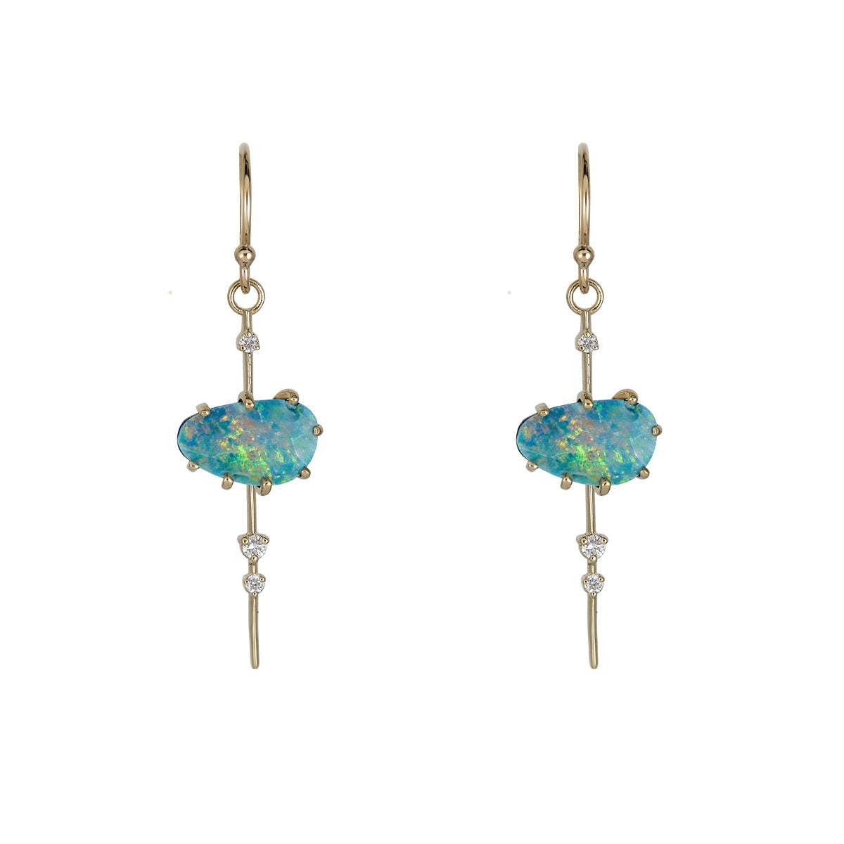 boulder opal diamond pendulum earrings