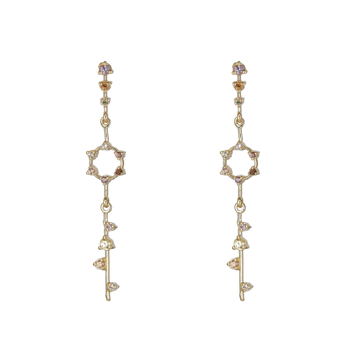 multicolor sapphire star pendulum earrings